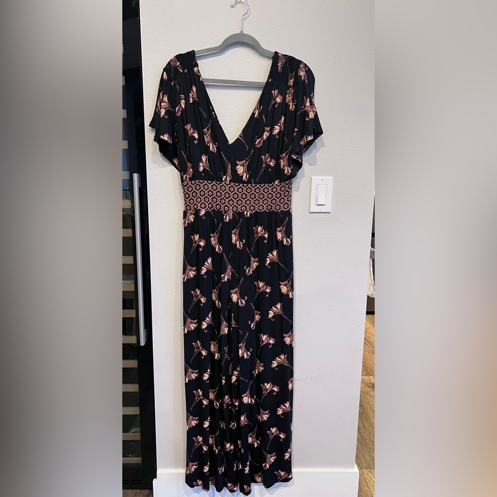 Anthropologie Black and Pink Floral Jumpsuit